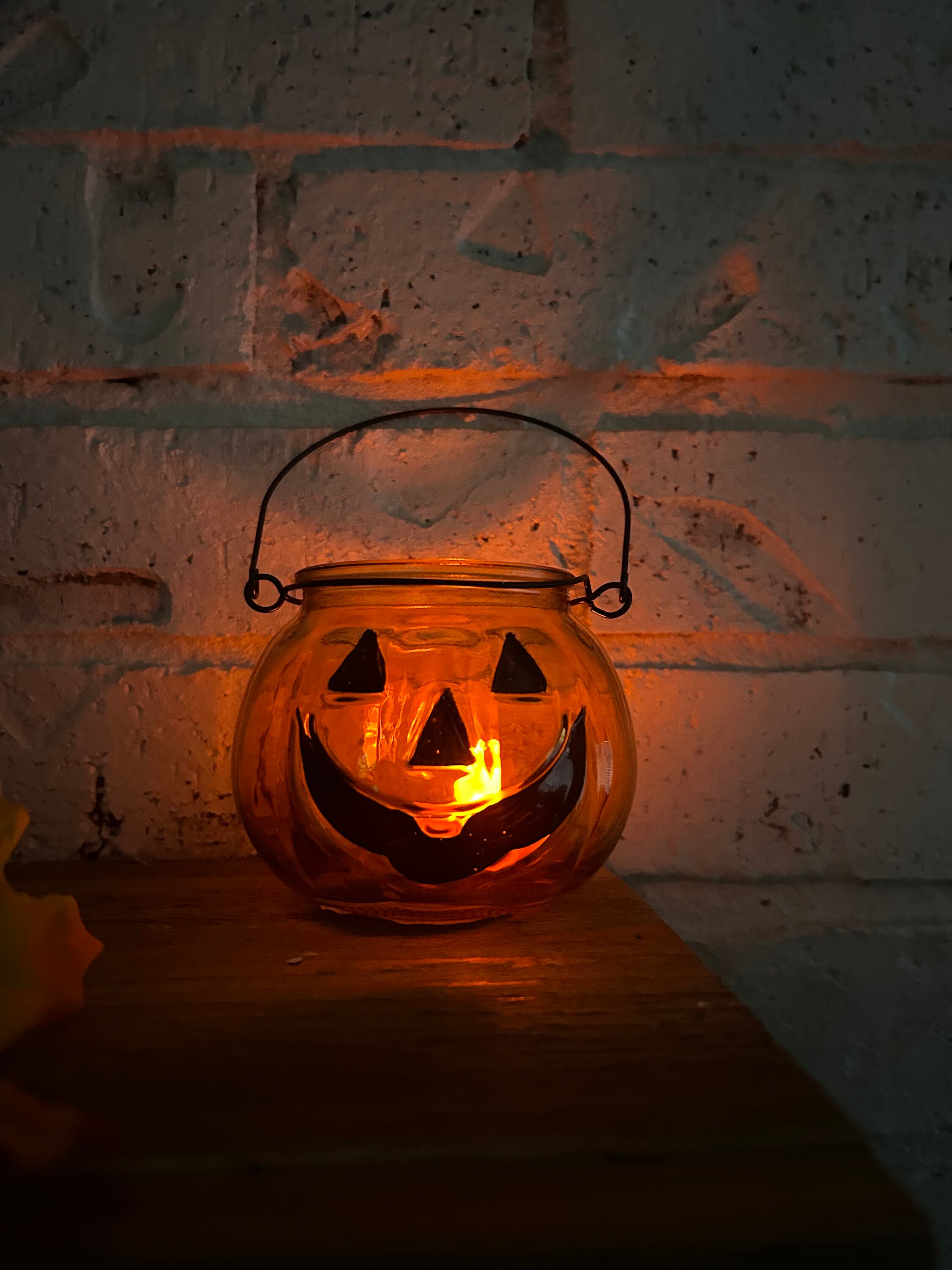 Glass Tealight/Votive Holder with Dancing Skeletons & Jack-O-Lanterns main image 1