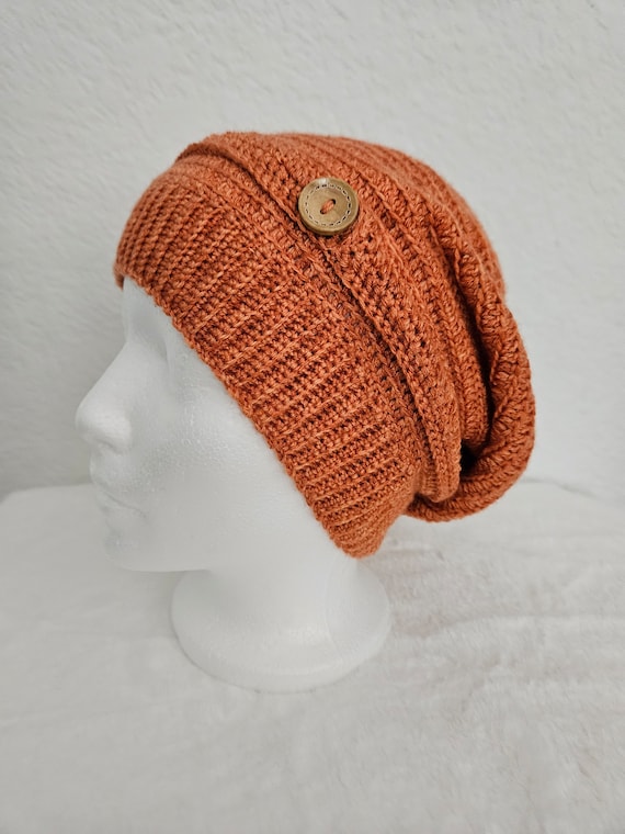 Women\'s Crochet Knitted Style Beanie Slouchy Hat Orange Orange Slouch Beanie Hat. Hand Knitted Slouchy Beanie Women  main image 4