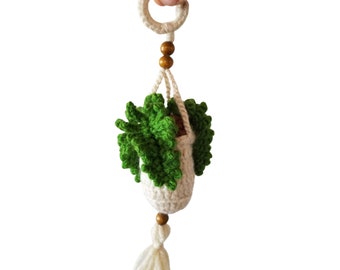 Fern Crochet Hanging Plant, car charm, office decor, desk decor, crochet plant, plant gift idea, crochet gift idea