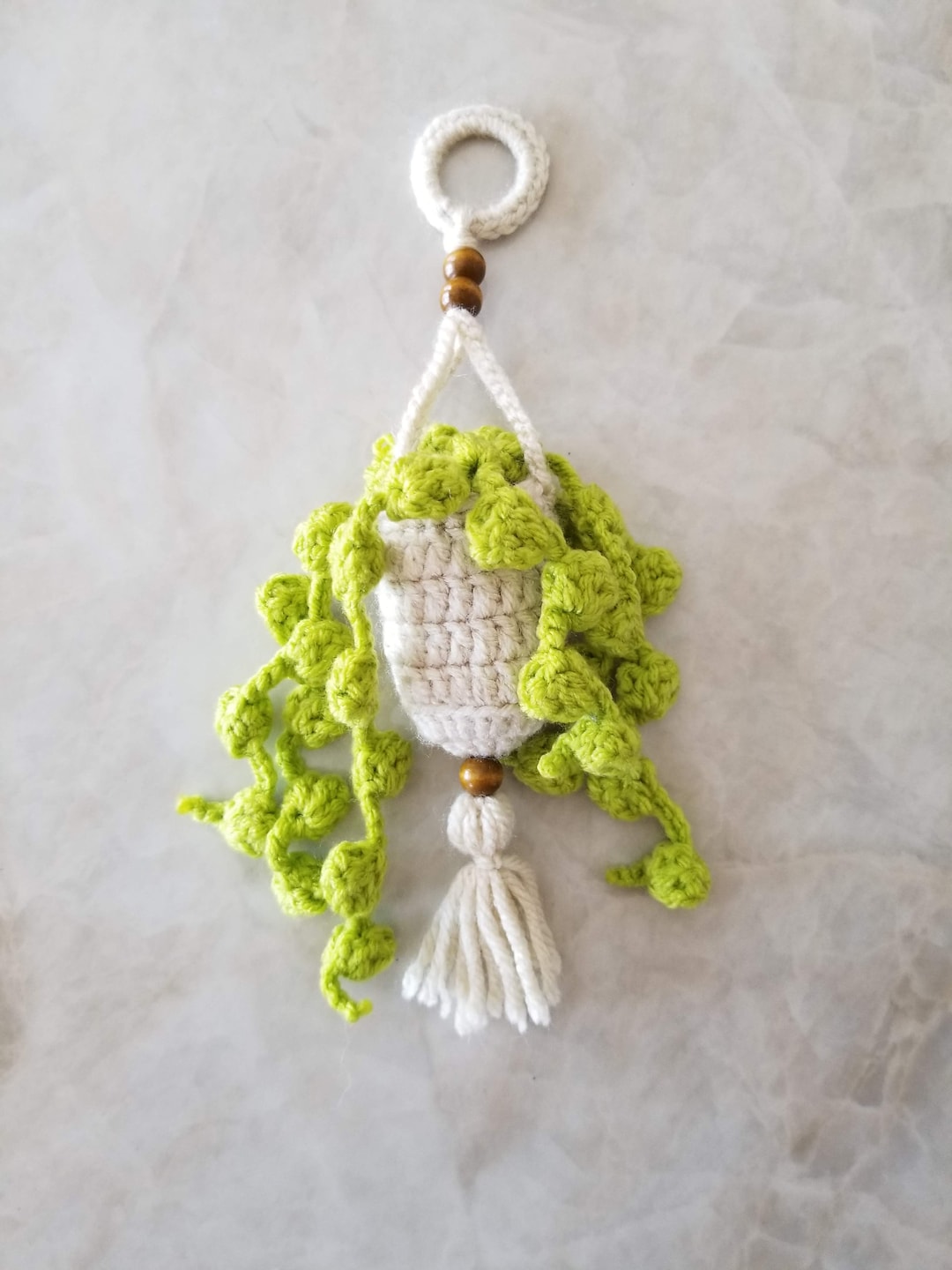 String of Pearls Crochet Hanging Plant, Car Charm, Office Decor, Desk