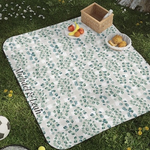Personlig botanisk picknickfilt, naturinspirerad utomhusfilt, perfekt för picknick, stranddagar, campingpresenter och heminredning 137 x 177 cm