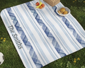 Gepersonaliseerde picknickdeken kustpatroon, stranddag essentieel, buitenplezier, familiebijeenkomsten, zomeravonturen, cadeau voor natuurliefhebbers