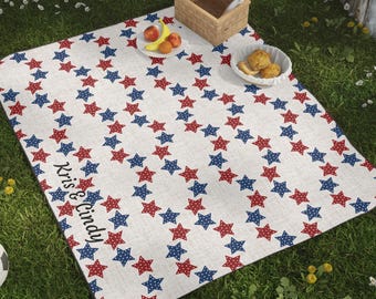 Star Pattern Picnic Blanket, Outdoor Blanket, Beach Blanket, Starry Blanket, Patriotic Decor, Summer Picnic Blanket, Water-Resistant, 61x51