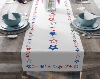 4th of July Table Runner, Stars Design Cotton Twill Fabric Table Runner, Available 16" x 72" or 16" x 90", Elegant Table Home Decor