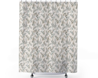 Botanical Leaf Polyester Shower Curtain, Nature-Inspired Bathroom Decor, Bathroom Accessory, Gift for Housewarming, Neutral Colors 71"x74"