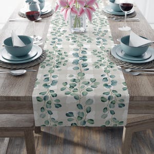 Green Leaves Lattice Design Table Runner, Nature-Inspired Polyester Table Runner, Botanical Dining Table Decor, 16 x 72 or 16 x 90