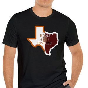 Texas Home Divided Football Tee, State of Texas Graphic, Football Lover T Shirt, Available in Athletic Heather and Black