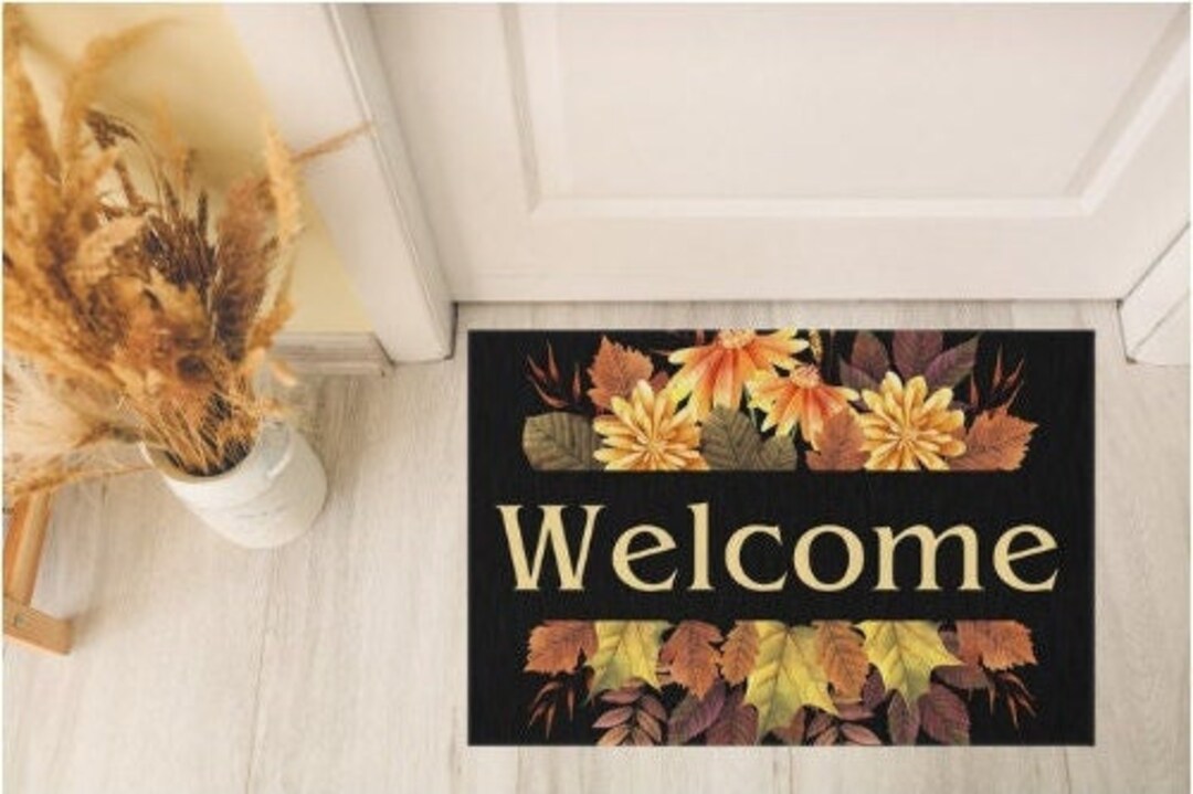 Doormat in Fall Flowers Door Mat Fall Fall Outdoor Etsy