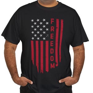 Patriotic Distressed Flag Tee, Freedom Unisex Patriotic Shirt, USA Flag Design Freedom T-shirt, Vintage Inspired USA Flag Tee, Black or Navy