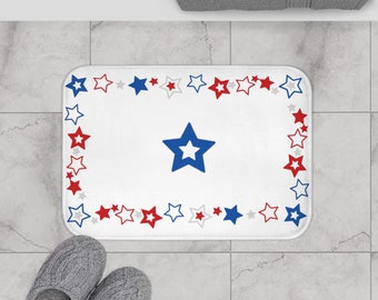 Red White Blue Stars Bath Mat, 4th of July Memory Foam Microfiber Bath Mat, Independence Day Bathroom Decor, Available 24" x 17" & 34" x 21"