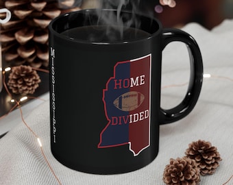 State of Mississippi Black Mug, Mississippi Home Divided Football Coffee Mug, Split Mississippi Graphic Mug, 11oz or 15oz, Mississippi Gift