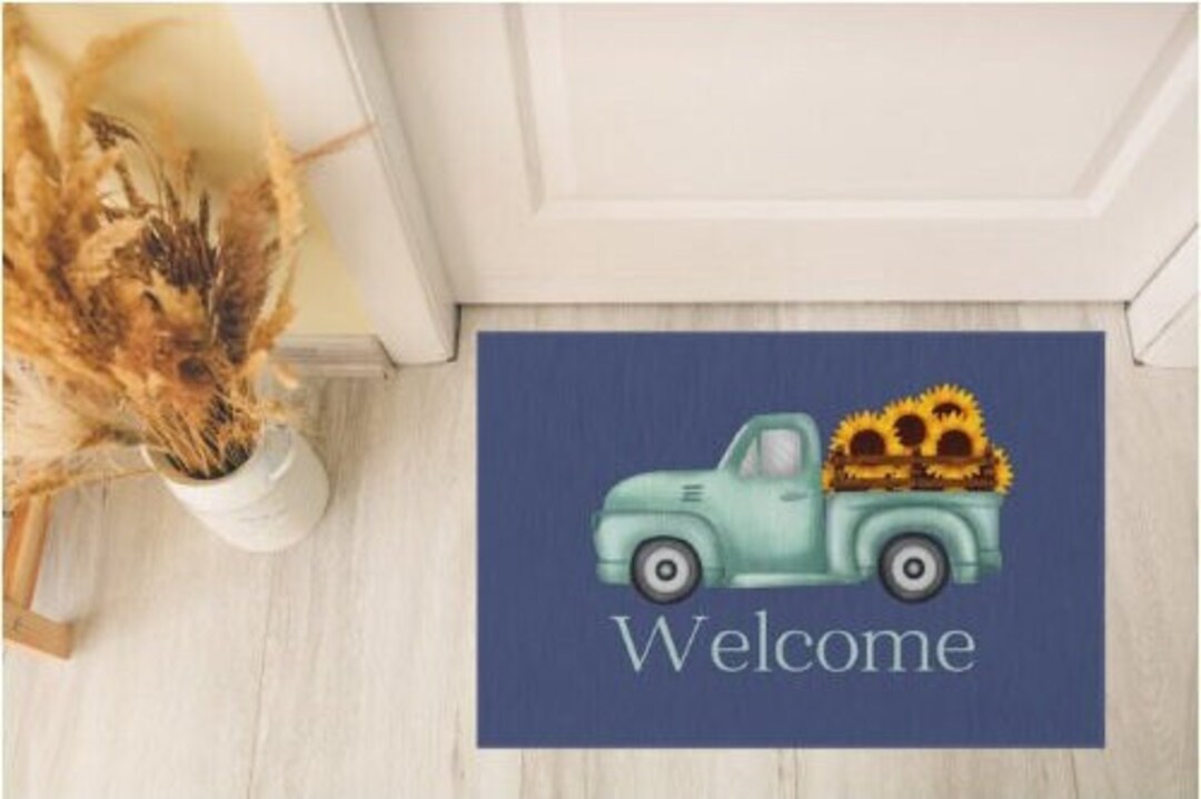 Doormat Fall Truck Outdoor Rug Fall Door Mats Fall Etsy
