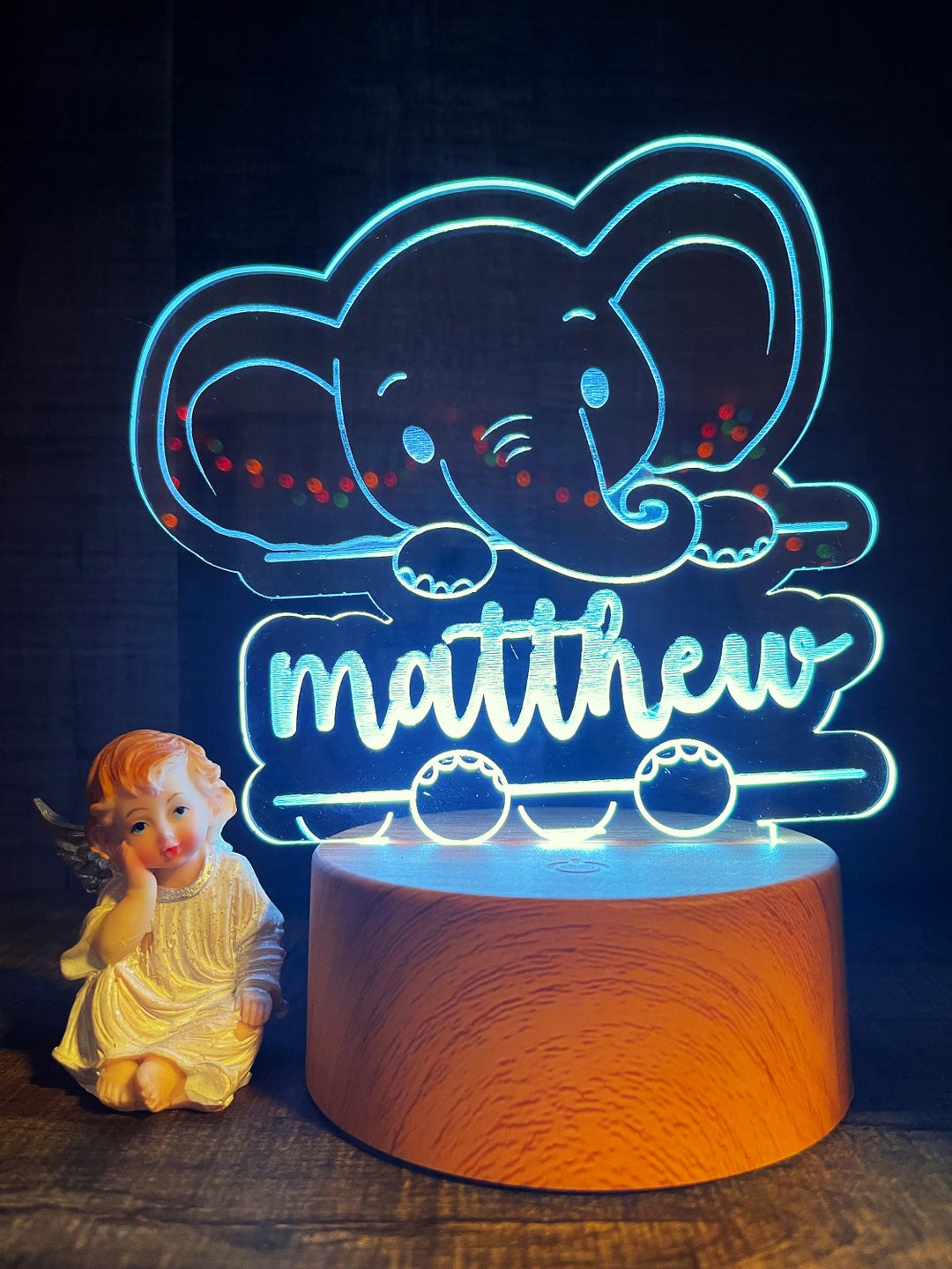 Nursery Baby Name Night Light, Unique Baby Shower Gift, Elephant LED