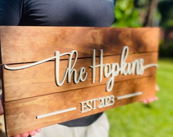 Custom Wood Sign / Engraved Family Name / Personalized Home Decor/ Unique Wedding Gift/ Christmas Gift/ 3D Sign / Family Sign / Family Gift