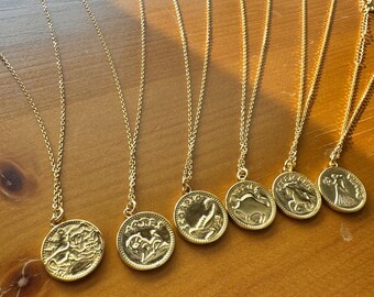 Handmade Gold Vintage Birth Month Necklace Pendant Zodiak Black Friday Jewelry Zodiac Sign Birthday Gift for Her