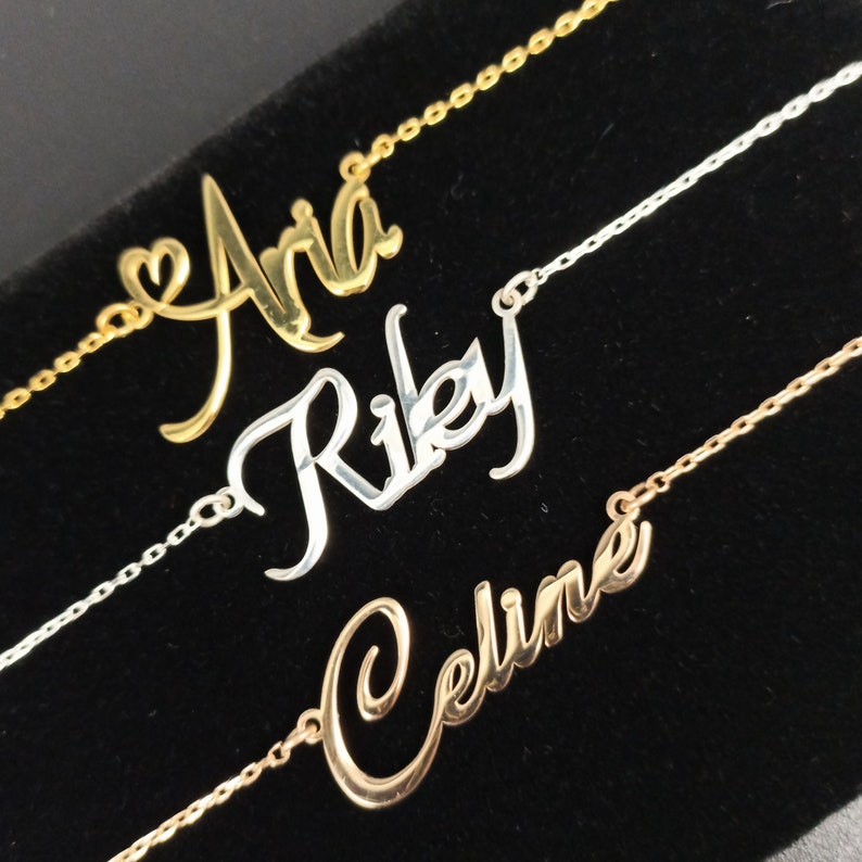 14K Solid Gold Name Necklace, Nameplate Necklace, Dainty Name Necklace ...