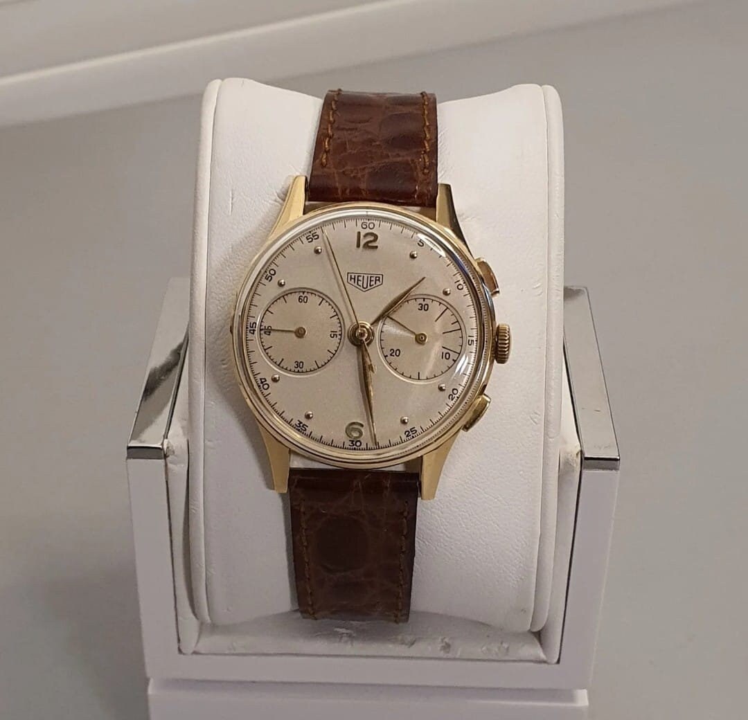 Vintage Heuer Chronograph 18k Gold Watch Etsy