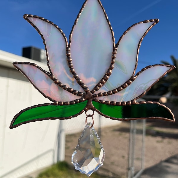 stained glass copper finish lotus sun catcher