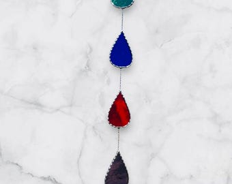 5 stained glass handmade raindrops