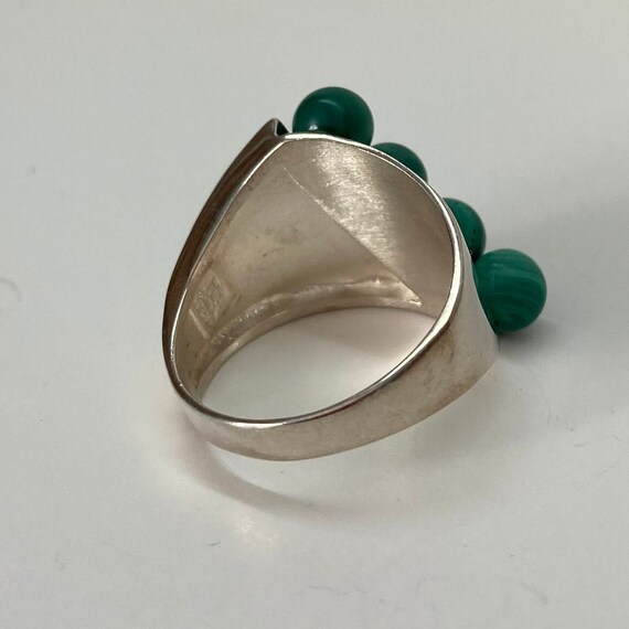 Vintage Wide Silver Malachite Band Ring - image 4