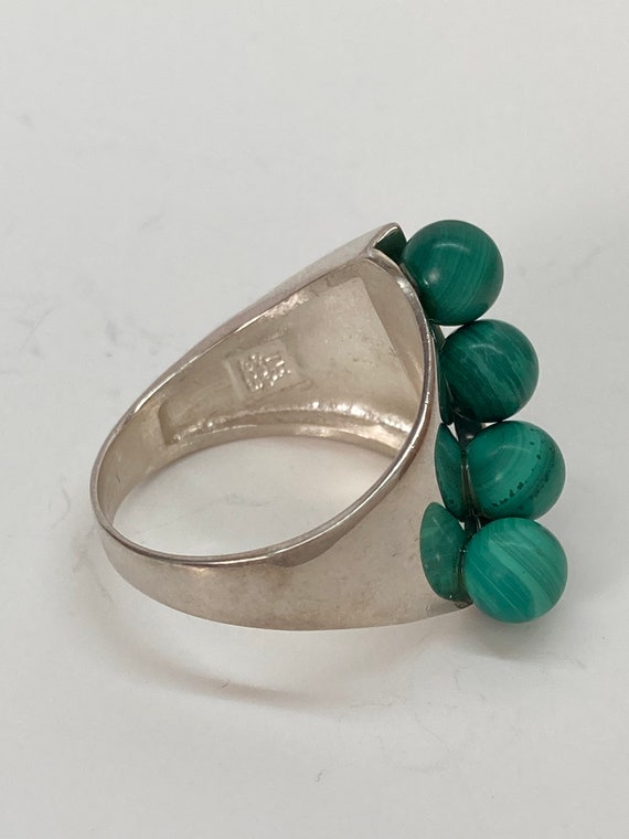 Vintage Wide Silver Malachite Band Ring - image 3