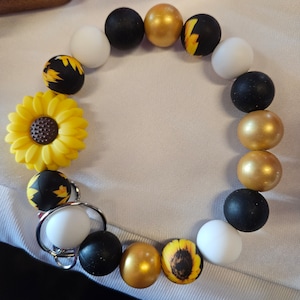 Beaded Keychain Wristlet with Silicone beads - Sunflower | Yellow | Black |