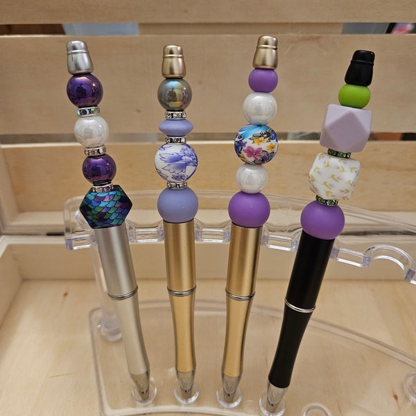 Beaded Handmade Pens in various shades of purple