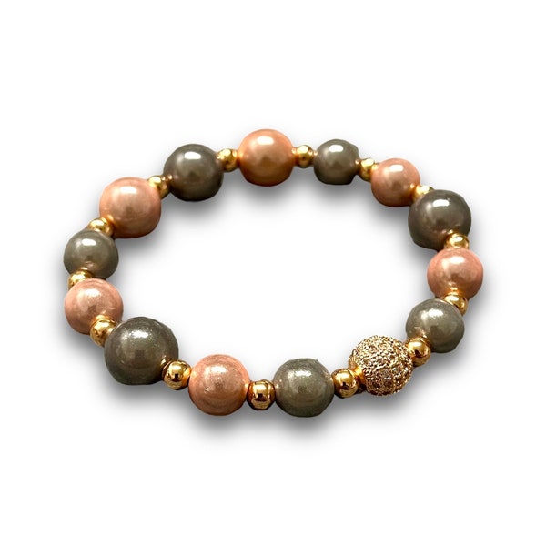 Miracle Beads Armband „Glamour“ in Rosé/ Taupe mitStrassperle