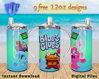 Blue's Clues Sippy 12oz Tumbler Design, Doggy Sublimation Design, Kids Cup Design, Wrap 12 oz PNG Design, Free 12oz Designs