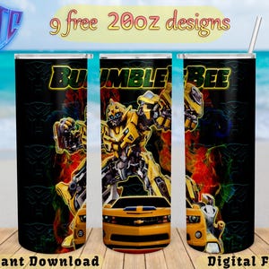 Bumblebee tumbler 20oz Design, Transformers Sublimation png, Straight and Tapered wrap, Free tumbler designs