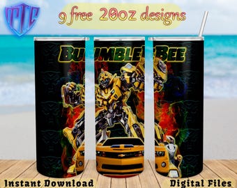 Bumblebee tumbler 20oz Design, Transformers Sublimation png, Straight and Tapered wrap, Free tumbler designs