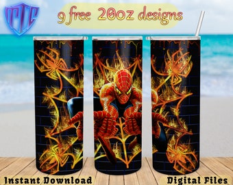 Spiderman Skinny 20oz Tumbler Design, kids Sublimation png, Straight and Tapered wrap, Free 20oz Design
