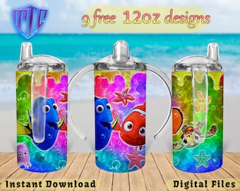 Nemo Sippy 355 ml tumblerdesign, sublimeringsdesign, barnmuggdesign, omslag 355 ml PNG-design, gratis 355 ml-designer