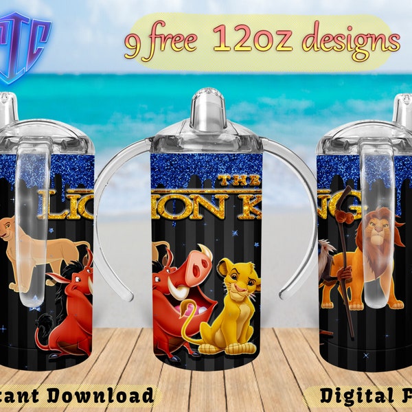 Lion King Sippy 12oz Tumbler Design, Sublimation Design, Kids Cup Design, Wrap 12 oz PNG Design, Free 12oz Designs.