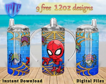 Spiderman Sippy 300 ml tumblerdesign, sublimeringsdesign, barnmuggdesign, omslag 300 ml PNG-design, gratis 300 ml-designer.