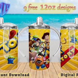 Toy Story Sippy 12oz Design, Sublimation Tumbler Design, Kids Cup Design, Wrap 12 oz PNG Design, Free 12oz Designs.