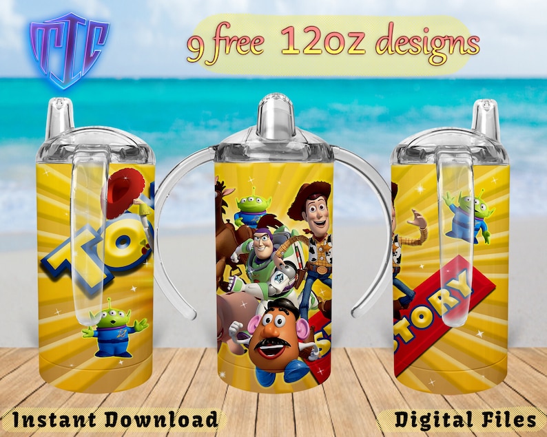 Toy Story Sippy 300 ml design, sublimeringsmuggdesign, barnmuggdesign, omslag 300 ml PNG-design, gratis 300 ml designer. bild 1