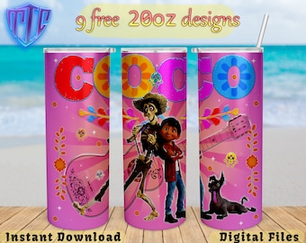 Coco 20oz Skinny Tumbler Design, kids Sublimation png, Straight and Tapered wrap, Free 20oz Tumbler Desing
