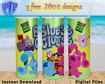 Blues Clues Tumbler, 20oz Design, kids Sublimation png, Magenta Straight and Tapered Wrap, Free 20oz Design.