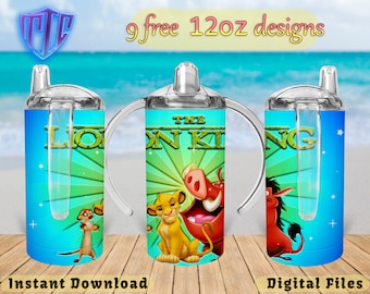 Lion King Sippy 12oz Tumbler Design, Sublimation Design, Kids Cup Design, Wrap 12 oz PNG Design, Free 12oz Designs.