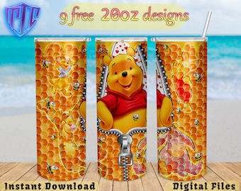 Winnie the pooh tumbler, 20oz Design, kids Sublimation png, Straight and Tapered wrap