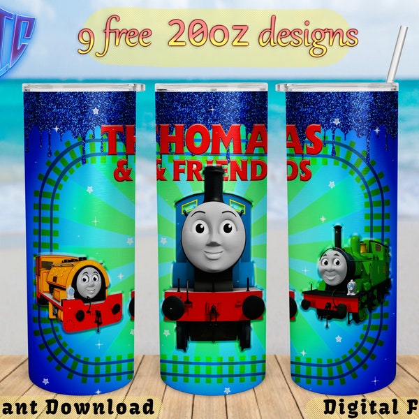 Thomas the Tank Tumbler, Train 20oz Design, kids Sublimation png, Straight and Tapered wrap, Free 20oz Designs