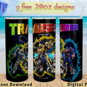 Transformers tumbler,  20oz Design, kids Sublimation png, Straight and Tapered wrap, Free tumbler designs
