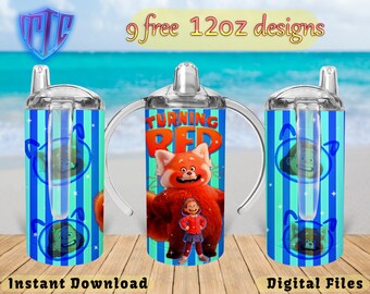 Turning Red Sippy 12oz Tumbler Design, Sublimation Design, Kids Cup Design, Wrap 12 oz PNG Design, Free 12oz Designs.