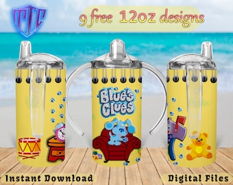 Blue's Clues Sippy 12oz Tumbler Design, Doggy Sublimation Design, Kids Cup Design, Wrap 12 oz PNG Design, Free 12oz Designs