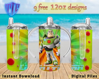 Buzz Lightyear Sippy 12oz Design, Toy Story Sublimation Tumbler Design, Kids Cup Design, Wrap 12 oz PNG Design, Free 12oz Designs.
