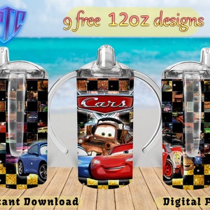 Cars Sippy 12oz Tumbler Design, Sublimation Design, Kids Cup Design, Wrap 12 oz PNG Design, Free 12oz Designs