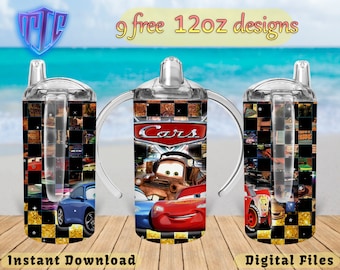 Cars Sippy 12oz Tumbler Design, Sublimeringsdesign, Barnmuggdesign, Wrap 12 oz PNG Design, Gratis 12oz Designs