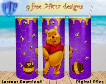 Winnie the pooh tumbler, 20oz Design, kids Sublimation png, Straight and Tapered wrap