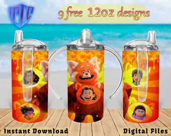 Turning Red Sippy 12oz Tumbler Design, Sublimation Design, Kids Cup Design, Wrap 12 oz PNG Design, Free 12oz Designs.